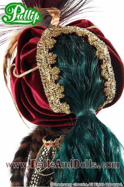 pullip saras: vista posterior pelo verde melena turbante coleta