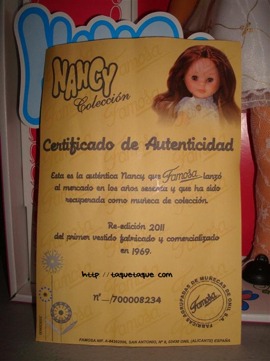 nancys de coleccion la primera Nancy 1968 certificado de autenticidad