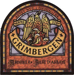 Bruselas Valonia: Antigua etiqueta de la cerveza de abadia Grimbergen, con el ave fenix