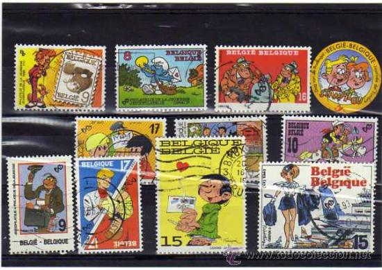 Bruselas Valonia: Sellos editados en Bélgica con los diferentes personajes de cómics creados por dibujantes belgas