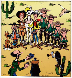 Bruselas Valonia: Lucky Lucke junto a los principales personajes del cómic, como los hermanos Dalton