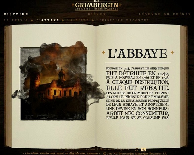 Bruselas Valonia: Página web de la cerveza de abadía Grimbergen, donde se cuenta la historia de la propia abadía