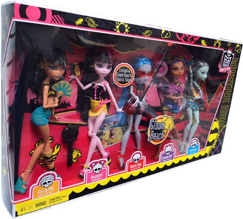 Gloom Beach Wave 2: pack de 5 chicas: Frankie, Cleo, Draculaura, Clawdeen + Ghoulia