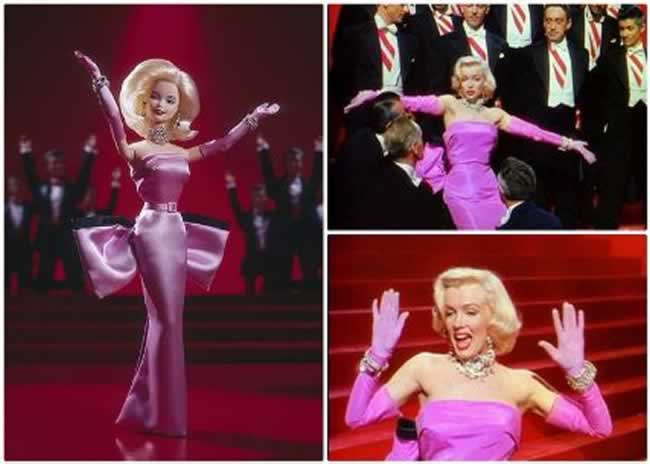 Barbie y Marilyn Monroe en "Los diamantes son los mejores amigos de una chica", de su película "Los caballeros las prefieren rubias" Barbie y Marilyn Monroe en "Los diamantes son los mejores amigos de una chica", de su película "Los caballeros las prefieren rubias"