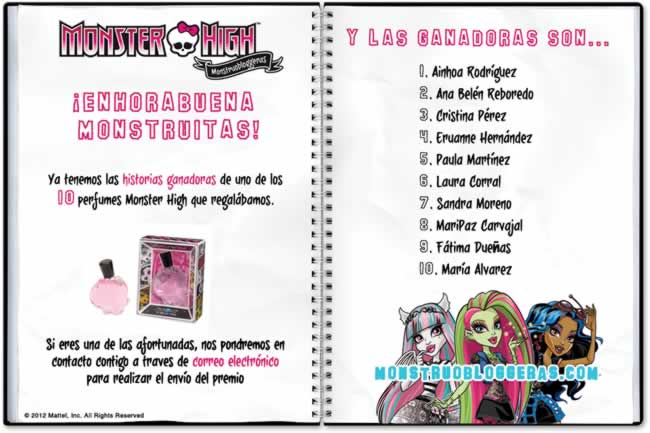 Soy una de las 10 afortunadas ganadoras del perfume Monster High. ¡¡¡Por fin gano algo!!!