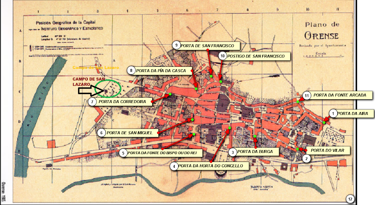 Plano histórico de la ciudad de Ourense: puertas medievales Plano histórico de la ciudad de Ourense: puertas medievales